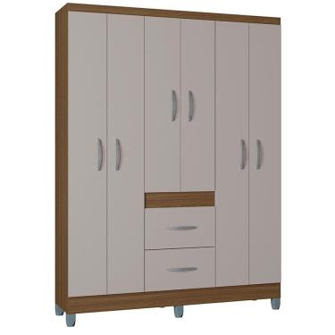 Imagem de Roupeiro Solteiro 6 Portas 838 Castanha Off White Poqq Castanha Off White