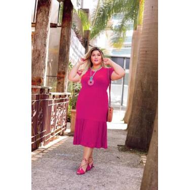 Imagem de Vestido Plus Size Midi Decote V com Manga Saia Três Marias - luh may, 