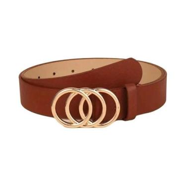 Imagem de Cinto De Couro PU Com Fivela Tripla Dourada Para Mulheres, Ideal Para 