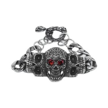 Imagem de Pulseira Masculina Vintage Gótica Com Caveira, Joia Rock Punk Para Mot