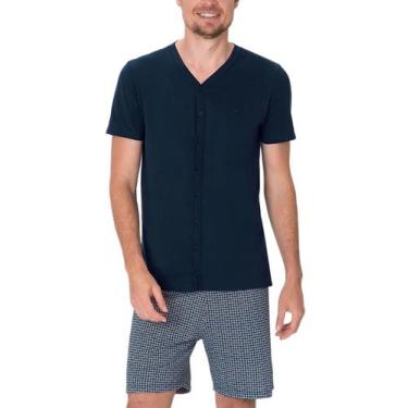Imagem de Pijama Curto Malwee 1000133222 Masculino Com Botões Meia Malha Algodão