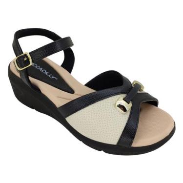 Imagem de Sandália Piccadilly Anabela 540377 - Feminino, 35, Preto/Bege