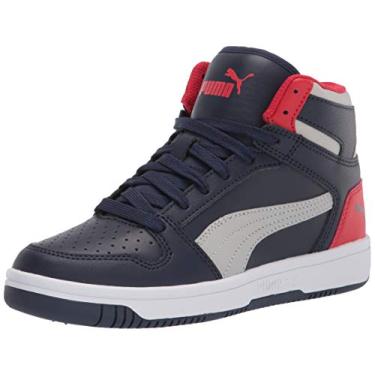 Imagem de PUMA Tênis infantil unissex Rebound Layup Mid, Cinza pavão violeta de alto risco vermelho-puma branco, 17