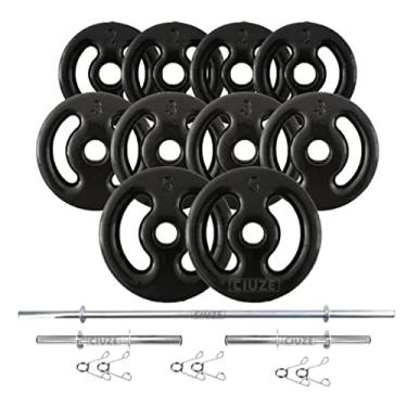 Imagem de Kit 30kg Anilhas Emborrachadas Pretas com Barras de 40cm e 1,20