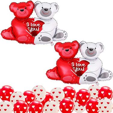 Imagem de Balões enormes de 101 cm I Love You - Balões de ursinho de pelúcia, pacote com 24 | Balões de coração vermelhos brancos para decorações de aniversário românticas | Decorações de balões de coração vermelhos para decoração romântica de dia dos namorados