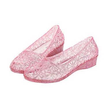Imagem de Sandálias femininas de verão com estampa floral respirável sandálias de anabela vazadas de geleia sem cadarço para praia para uso interno e interno, rosa, 8