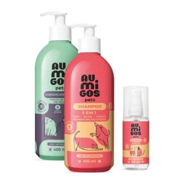 Imagem de Combo Au.Migos Pets: Shampoo 5 Em 1 400ml + Condicionador 400ml + Colô