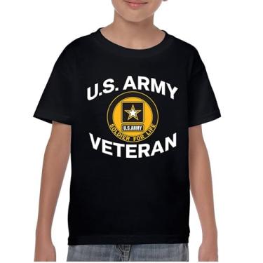 Imagem de Camiseta juvenil US Army Veteran Soldier for Life Military Pride DD 214 Patriotic Armed Forces Gear Licenciada Kids, Preto, G