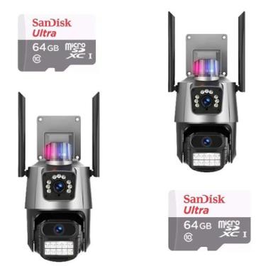 Imagem de Kit 2 Câmera De Segurança Externa Lente Dupla 4k Led Sirene Policial C