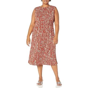 Imagem de London Times Vestido midi feminino com cintura e gola redonda polido emagrecedor chique, Vermelho celeiro/marfim, 50