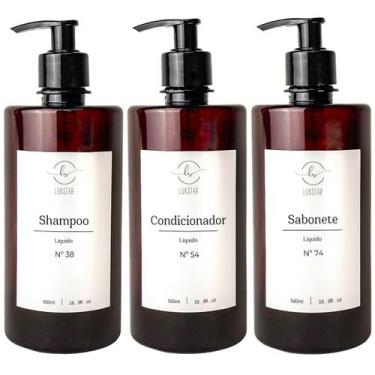 Imagem de Kit Frasco Âmbar Dispenser Organizador Refil Banheiro Luxo - Lukstar