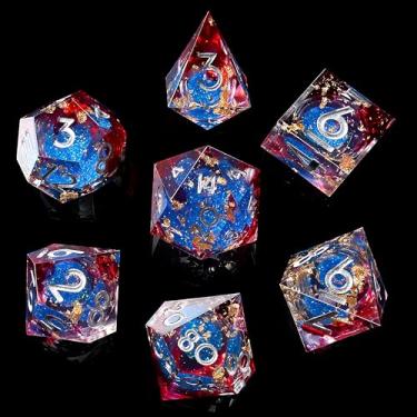 Imagem de Role dice Liquid Core DND Dice Set, 7pcs Sharp Edge Dice for Role Playing Dungeons and Dragons Ttrpg with Gift Box, Handmade Resin D&D Dice RPG Role Playing Games Dice Set(Red Gold)