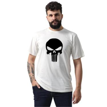 Imagem de Camiseta Masculina Estampa Justiceiro Caveira  - Techmalhas, Branco, M