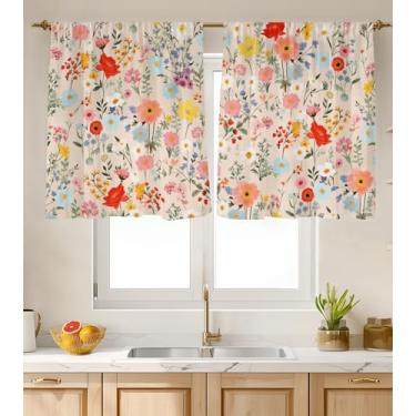 Imagem de Stanoha Cortinas De Cozinha (2 Peças) Sobre A Pia Para Janela Banheiro, Café, Porão, Cozinha, Minicortina Curta Fazenda, Floral, Verão, Elegante, Rústica, Moderna, Fofa - 66 X 76 Cm