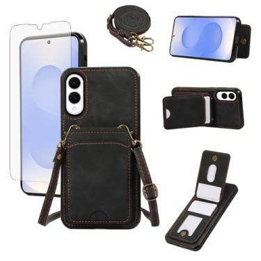 Imagem de Asuwish Capa carteira para Samsung Galaxy S25 Edge com protetor de tela de vidro temperado e alça transversal de pulso de couro flip porta-cartão de crédito celular S25Edge 25S S 25 25Edge feminino