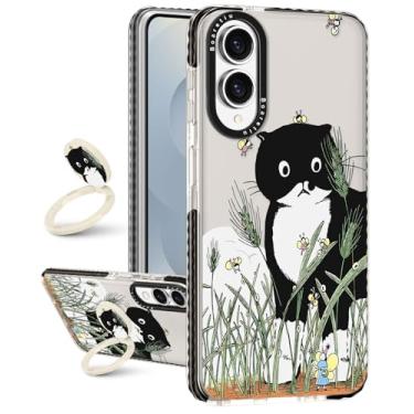 Imagem de Boaretiu Capa para Samsung Galaxy S25 Edge - com suporte fofo Kawaii Fashion 360° suporte de anel giratório preto gato abelha para mulheres meninas meninos adolescentes meninas capa para Galaxy S25