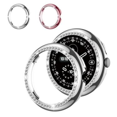 Imagem de Pacote com 2 capas de diamante brilhantes para Google Pixel Watch 4 protetor de tela feminino de 45 mm, proteção total de strass com glitter para Google Pixel Watch 4 45 mm acessórios de capa