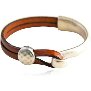 Imagem de Pulseira masculina de couro para mulheres, cruzada, preta, cravejada, boho, feita à mão, com cordão duplo, para homens, presentes de amizade, Medium, Latão, Sem Pedra Preciosa