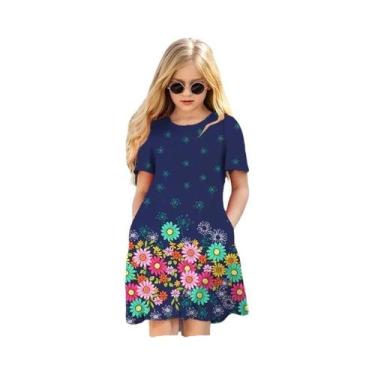 Imagem de Verão estampado meninas fora do ombro em torno do pescoço vestido de m