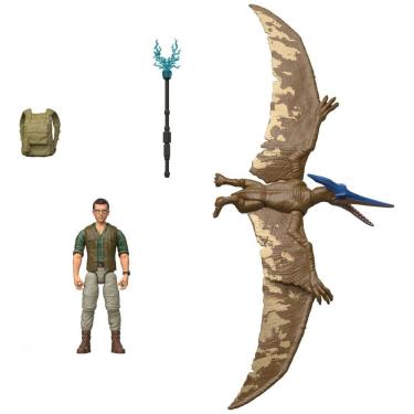 Imagem de Mattel Jurassic World Rebirth Dr. Henry Loomis e Pteranodon figuras articuladas 3,75" com acessórios e recurso AR
