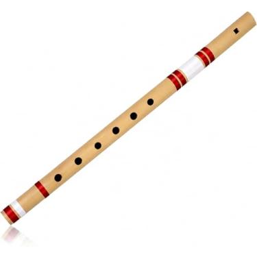 Imagem de Flauta de bambu indiana autêntica de madeira de 43 cm em 'G' Key Fipple gravador de instrumentos musicais de sopro de madeira tradicional Bansuri artesanal novidade decorativa e colecionáveis