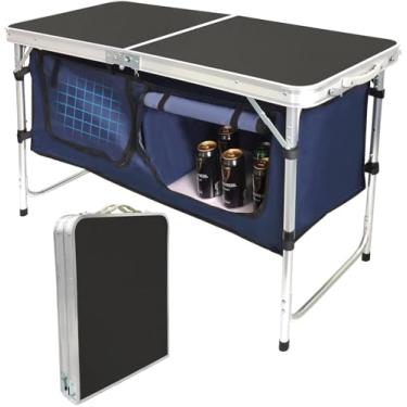 Imagem de HYMnature Mesa de acampamento dobrável com compartimento de armazenamento de alumínio leve mesa de cozinha de acampamento ajustável em altura interna/externa, perfeita para uso doméstico, quintal