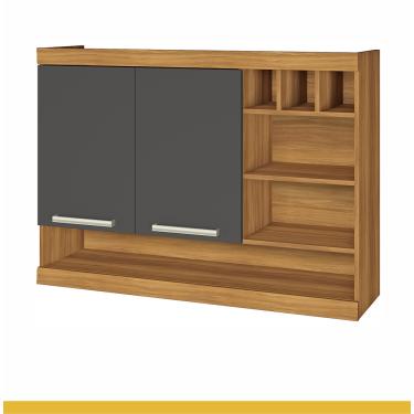 Imagem de Armário Aéreo 120 cm 100% MDF 2 Portas Adega para 3 Garrafas Burguesa Premium Freijó/Grafite Nesher