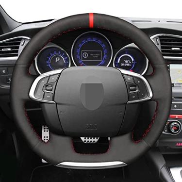 Imagem de JEZOE Cobertura de volante de carro de costura manual de camurça preta, apto para Citroen C4 C4L DS4 2011 2012 2013 2014-2015