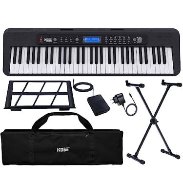 Imagem de Kit Teclado Musical Iniciante Kobe KB-300 5/8 61 Teclas Sensitivas ao Toque com Pedal Sustain Capa Preta e Suporte