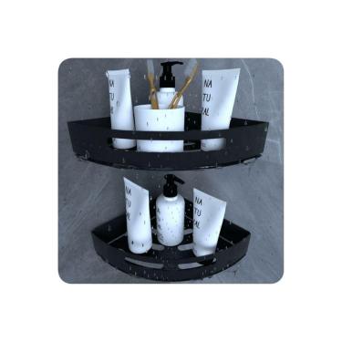 Imagem de Kit 2 Suportes Porta Shampoo De Banheiro De Canto Preto FS