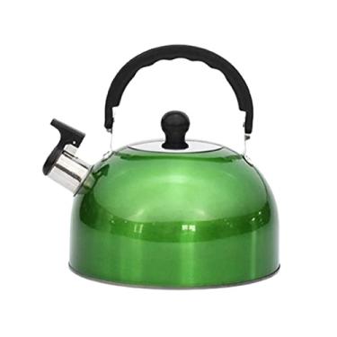 Imagem de Chaleira de acampamento de água para fogão a gás, chaleiras, chaleiras, dispensadores de água quente pequenos ao ar livre de aço inoxidável bipe após a água ferver alça anti-queimadura (verde, 2L)