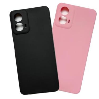 Imagem de Kit 2 Capas de Silicone Forro Interno Compatível com Motorola Moto G34 5g (Preto+Rosa)