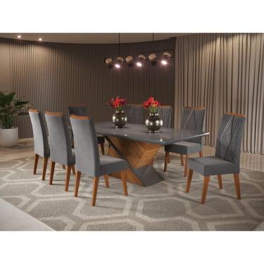 Imagem de Mesa de Jantar Retangular Pipa com 8 Cadeiras Vegas Mel/Cinza/Grafite