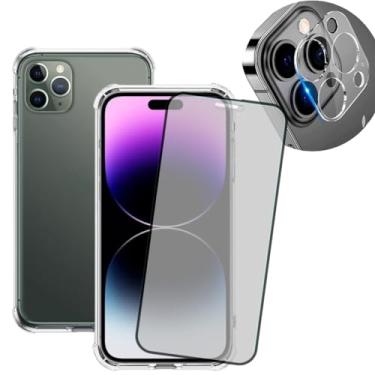 Imagem de Kit Capa Capinha Anti Impacto Aveludada + Pelicula Anti Spy + Película Câmera Para iPhone 14 14 Pro 14 Pro Max (iPhone 14 Pro)