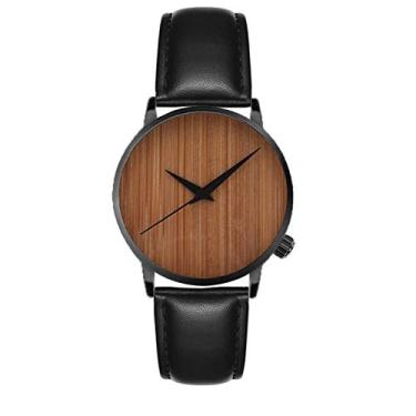 Imagem de Relógio de madeira moderno masculino pulseira de couro relógio de pulso masculino relógio de bambu, couro sintético couro