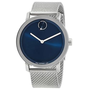 Imagem de Movado 3600901 Relógio masculino de aço inoxidável com mostrador azul e mostrador azul, Prata, Moderno