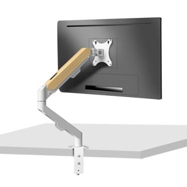 Imagem de HILLPORT Suporte de mesa para monitor branco único, suporte de braço de monitor de mola a gás ajustável, tela de 2 a 9 kg, suporte para monitor de computador com base de montagem de braçadeira/ilhós,