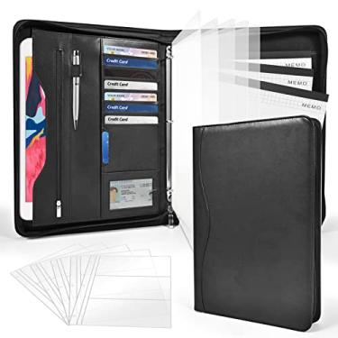 Imagem de Sbrinnaliao Organizador de fichário de portfólio de 3 anéis, pasta de couro PU, agenda de negócios, caderno, portfólio com zíper para mulheres/homens com capa para documentos, prancheta tamanho
