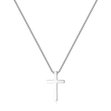Imagem de REVEMCN Colar com cruz de prata e ouro preto para meninos, corrente com pingente de cruz para homens, mulheres, joias religiosas, presentes para meninos e meninas, 40 a 61 cm, 22 inches, Aço