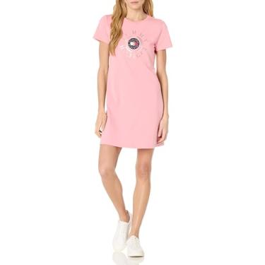 Imagem de Tommy Hilfiger Camiseta manga curta algodão verão vestidos para mulheres, Rosa inglesa, G