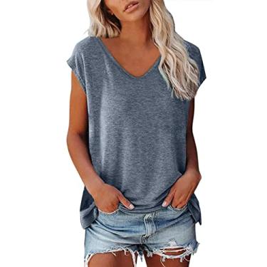 Imagem de Lainuyoah Camisetas femininas de verão 2024 da moda tops de férias manga cavada gola redonda 2024 blusa estampada fofa de ajuste solto, A-gy2, M