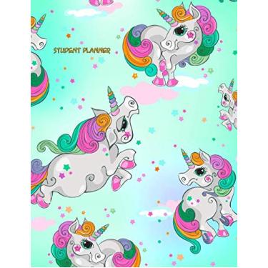 Imagem de Agenda estudante: Unicórnios voadores azuis e verdes, planejador acadêmico do ensino médio e médio sem data, 44 semanas