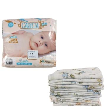 Imagem de FRALDA DE PANO DE BEBÊ 100% ALGODÃO COM 15 UNIDADES (Azul)