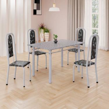 Imagem de Conjunto de Mesa Retangular a 120x75cm Tampo Granito Ocre 4 Cadeiras Lavínea Preto Floral/ Mart Pérola