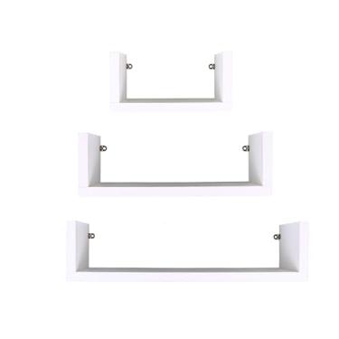 Imagem de Prateleira Flutuante de MDF Branco em U para Livros, Brinquedos, Sala de Estar, Quarto, Banheiro, Cozinha, Sala de Jantar, Entrada, Corredor, Escritório, Suíte, Berçário 15cm