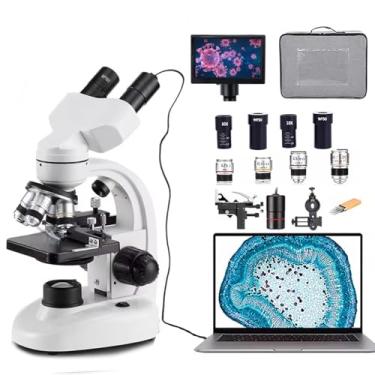 Imagem de Microscópio binocular para alunos do ensino fundamental e médio + display + oculares eletrônicas - corpo de metal resistente, suporte para celular, vem com bolsa para presente experimental -18000X