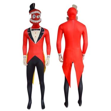 Imagem de Cheayog Anime incrível vestido de circo digital engraçado fantasia pomni macacão Ragatha body máscara uniforme de Halloween (vermelho, médio)