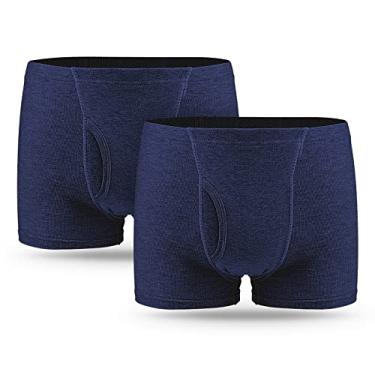 Imagem de Cueca boxer masculina para incontinência 2 peças lavável masculina incontinência urinária algodão cuecas boxer com área absorvente frontal e traseira à prova de vazamento absorção pesada durante a noite roupa íntima masculina para incontinência (BU, GG)
