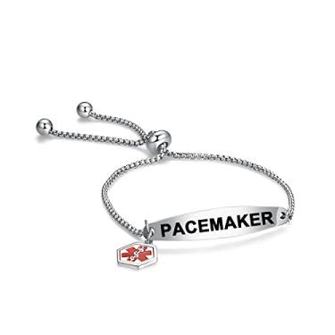 Imagem de YQSLIN Pulseira de identificação de alerta médico de emergência gravada para adolescentes mulheres adultos pulseira ajustável simples corrente rolo, Metal, Base
