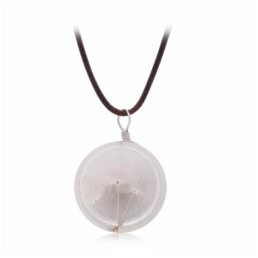 Imagem de swglcowo Colar de vidro de dente-de-leão feito à mão, pingente de semente de dente-de-leão real, flor branca, elegante, bola transparente, faça um desejo, colar para mulheres, amantes da natureza,